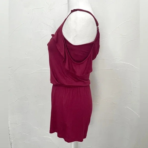 Aeropostale Solid Ruffled Cold-Shoulder Romper - Picture 3 of 8